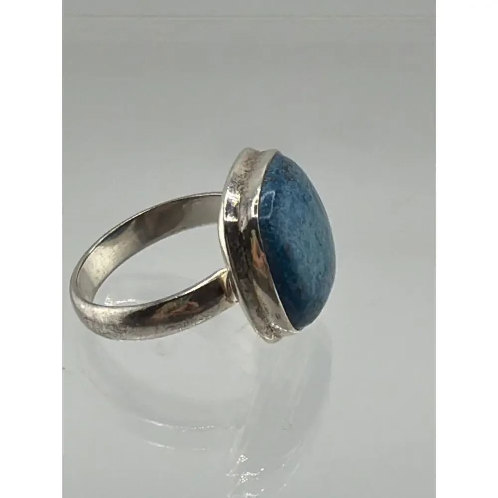 Cushion Cut Azurite Chrysocolla Sterling Silver Ring Artisan Jewelry 8.5
